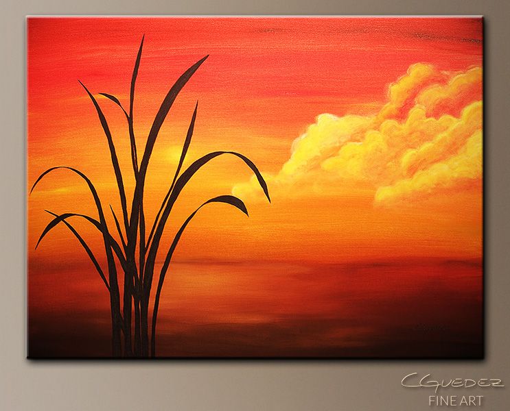 artistic sunset acrylic painting on canvas