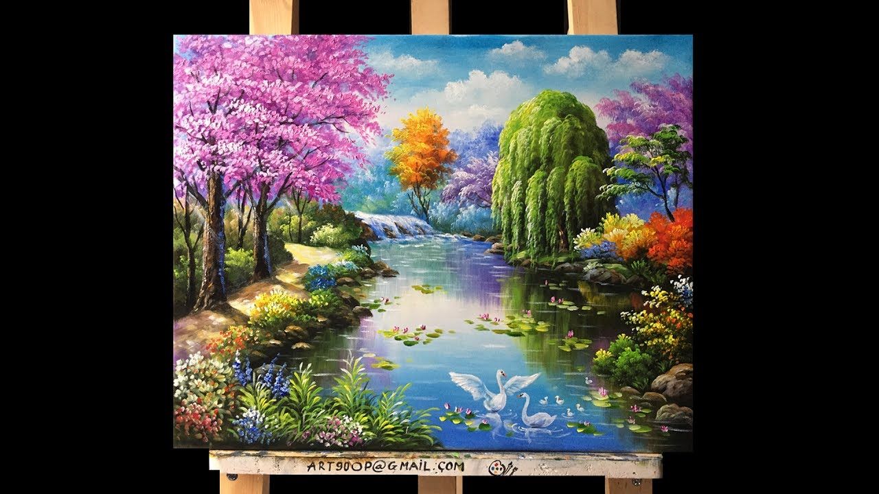 beautiful nature acrylic painting on canvas