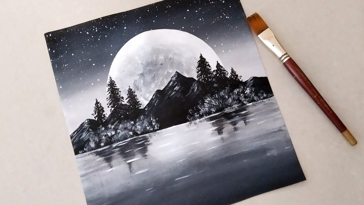 black white easy landscape painting for beginners acrylic painting technique