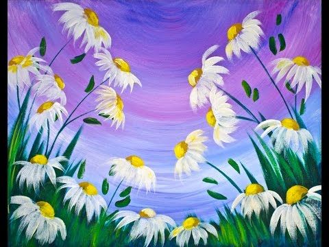 easy spring flowers acrylic painting on canvas for beginners