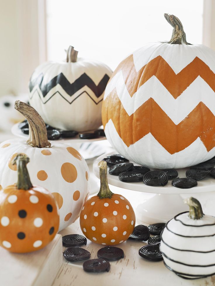 fun chevron stripe and polka dot painted pumpkins
