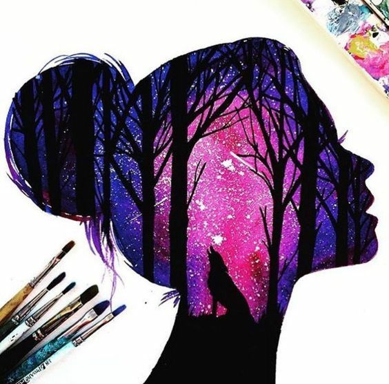 galaxy silhouette painting girl