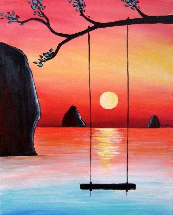 sunset landscape sunset easy acrylic painting ideas